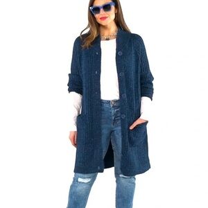 Cabi Trail Sweater Knit Long Cardigan Sweater Dark‎ Blue Cozy Medium